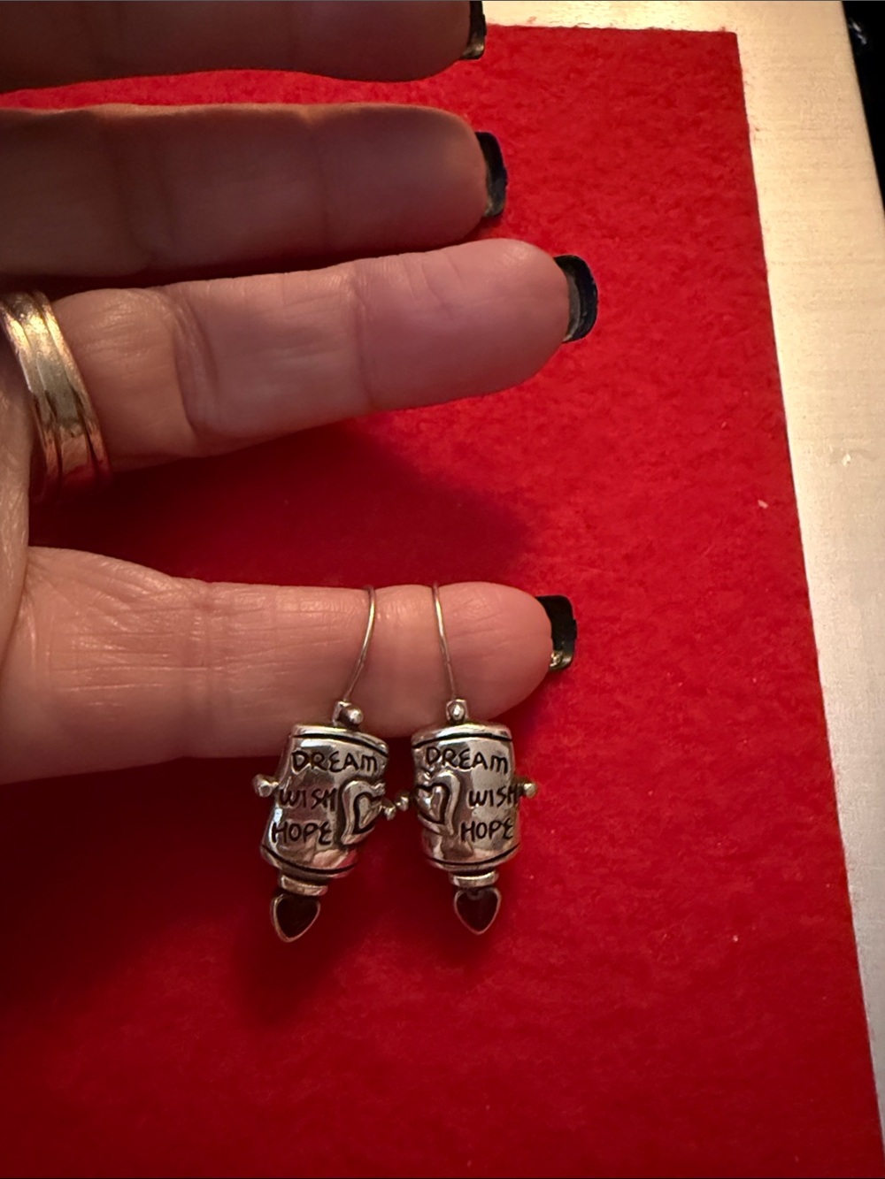 Brighton Dream Wish Hope Scroll Earrings - Silver Red Heart - Retired